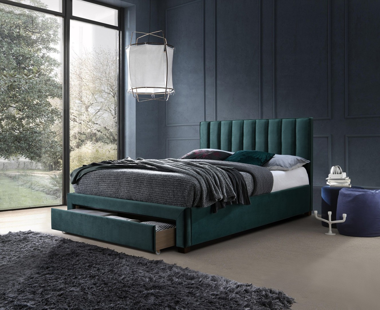 GRACE 140 łóżko z szufladami c. zielony velvet (3p
