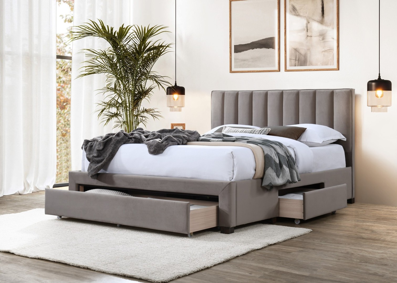 GRACE 160 łóżko z szufladami beżowy velvet (3p=1sz