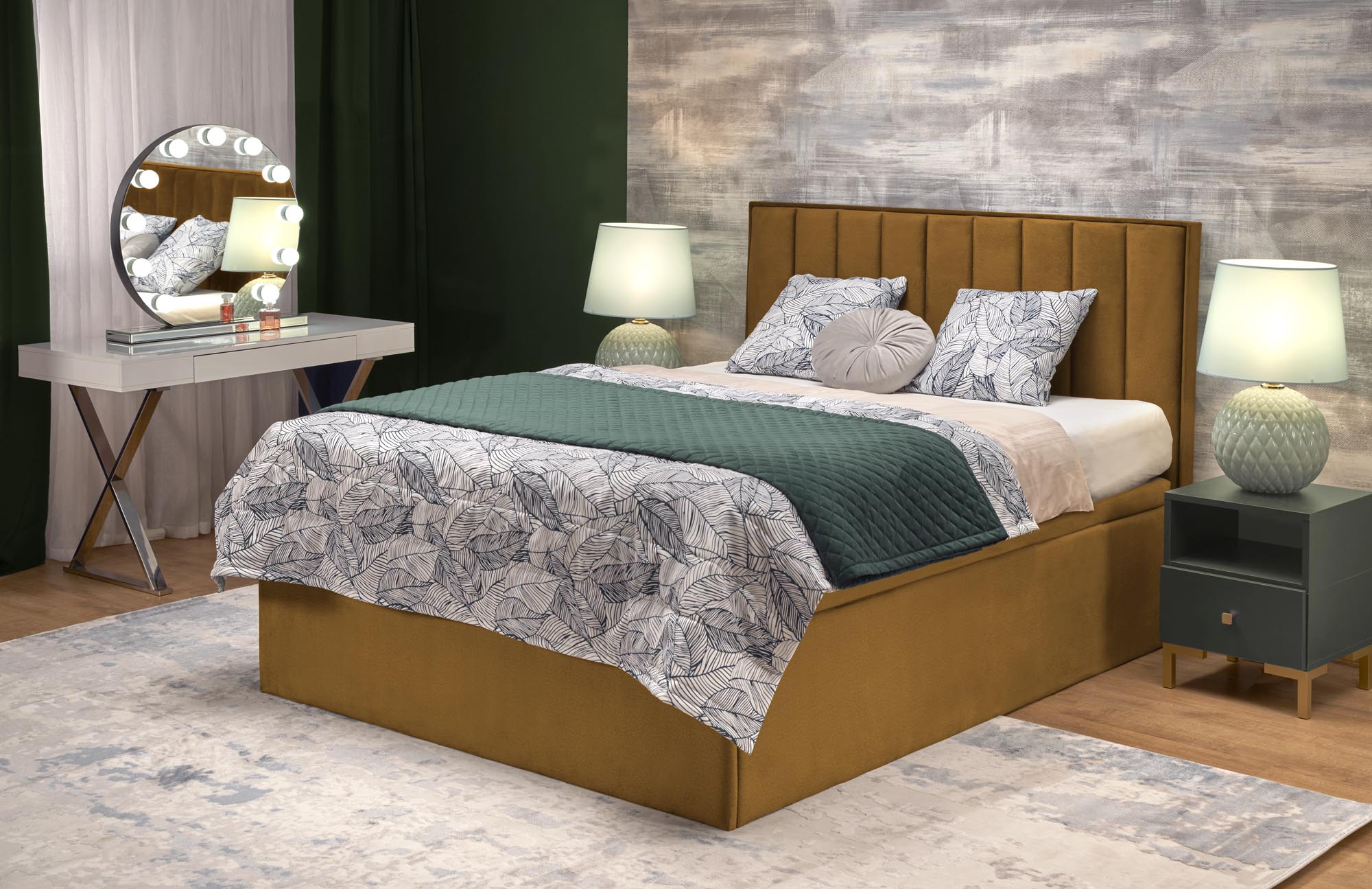 ASENTO łóżko 160 - musztardowy tap. Element 8 (4p=