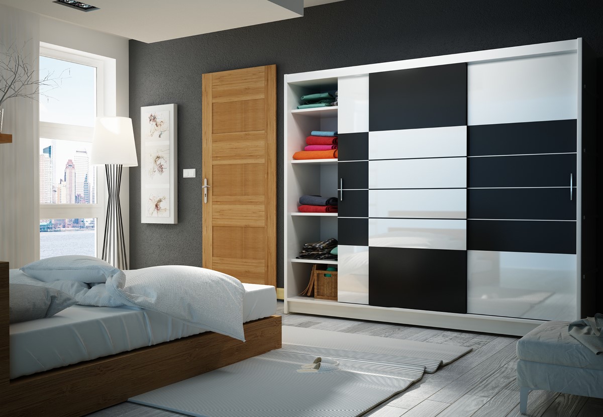 ARUBA szafa 250 biała/czarny/szk.białe