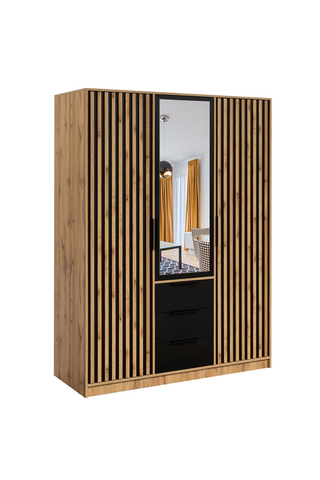 BALI D3 LUX szafa dąb wotan/czarny/lustro