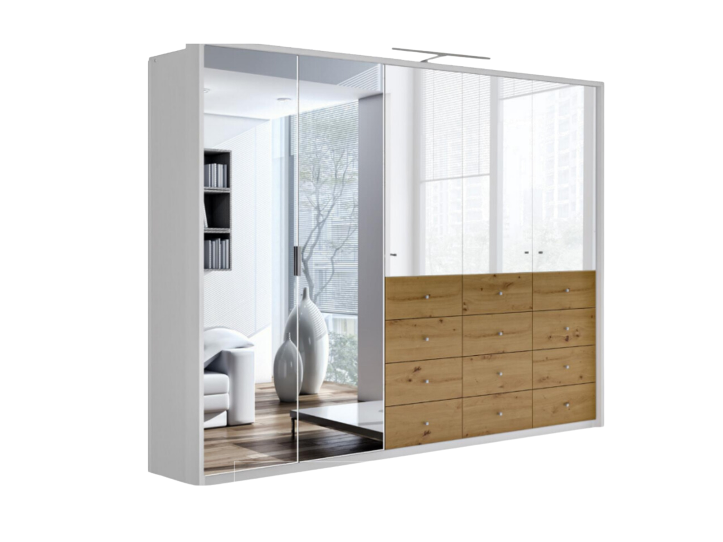 BOLIWIA szafa 255 biały/biały poł./dąb art/lustro